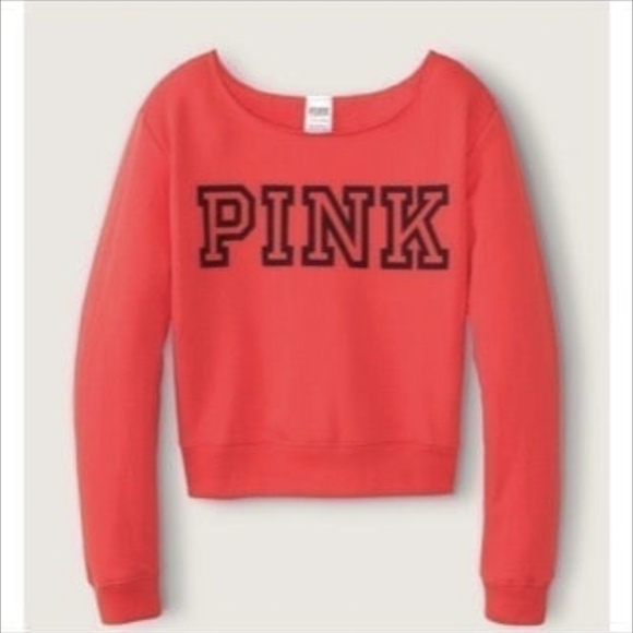 PINK Victoria's Secret Women's Off The SHOULDER  Red CROPPED Sweater SIZE Large - Picture 2 of 6